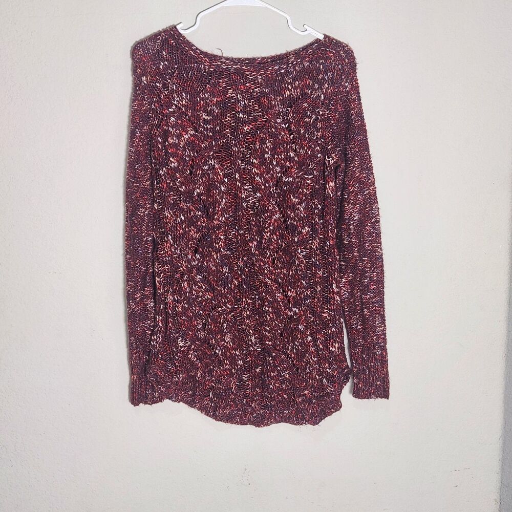St Johns Bay Womens M Burgundy Marled Cable Knit Chunky Sweater Top Pullover